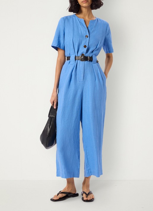 Whistles Fiona wide fit jumpsuit van linnen - voorkant 3 blauw