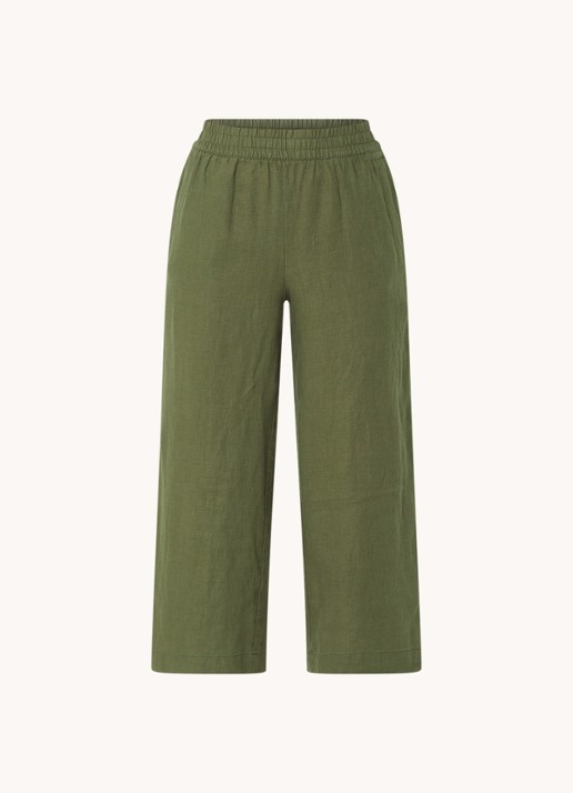 Whistles High waist loose fit culotte van linnen met steekzakken - voorkant legergroen