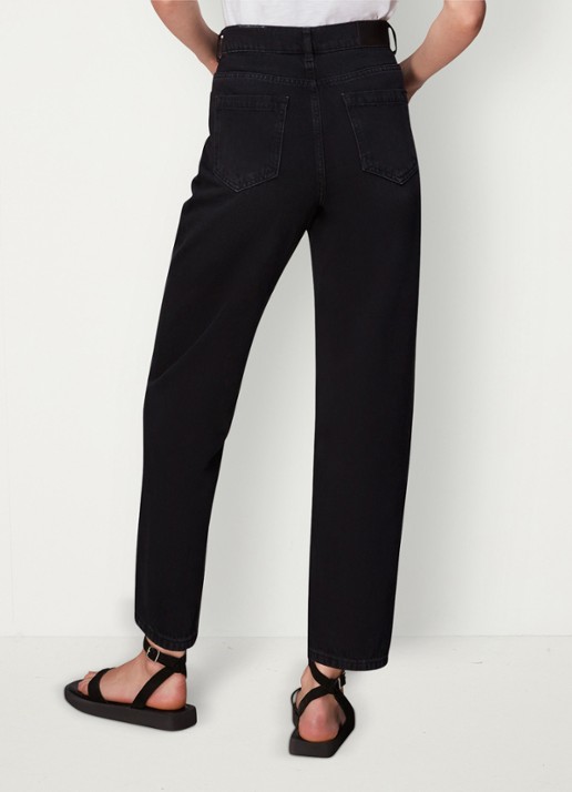 Whistles High waist straight fit cropped jeans met gekleurde wassing - achterkant zwart