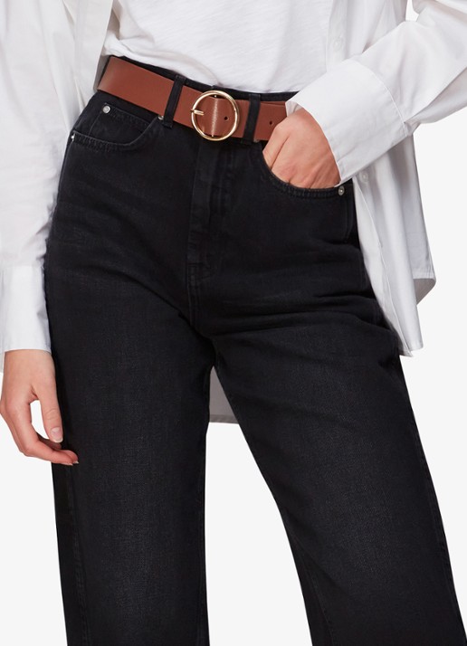 Whistles High waist straight fit cropped jeans met gekleurde wassing - detail 3 zwart
