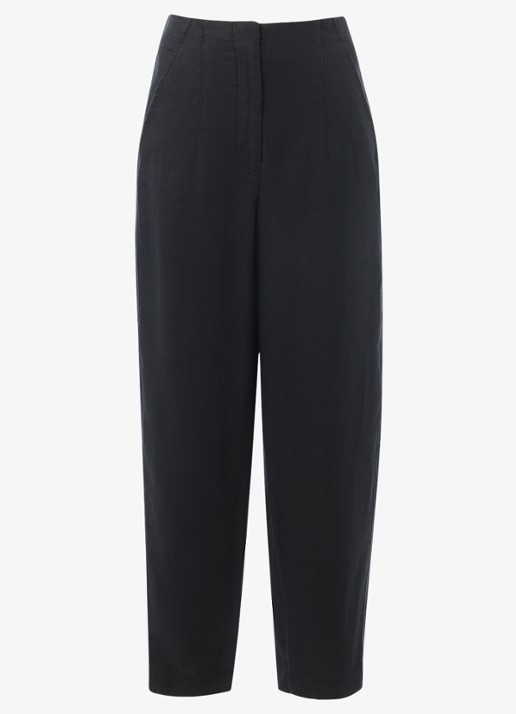 Whistles High waist tapered fit broek van linnen met steekzakken - voorkant 2 zwart