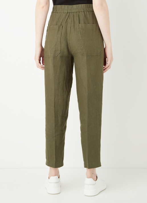 Whistles High waist tapered fit pantalon van linnen  - achterkant 3 legergroen