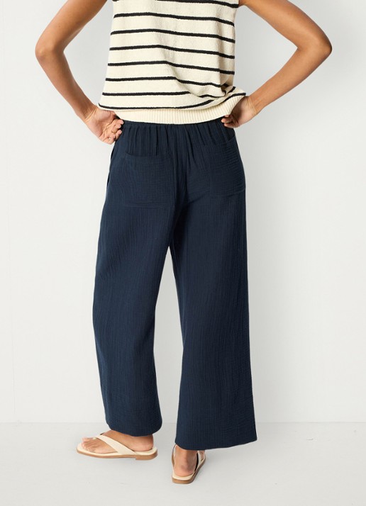 Whistles High waist wide fit pantalon met steekzakken - achterkant donkerblauw