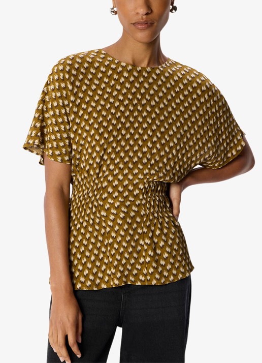 Whistles Ikat top met smockwerk en print