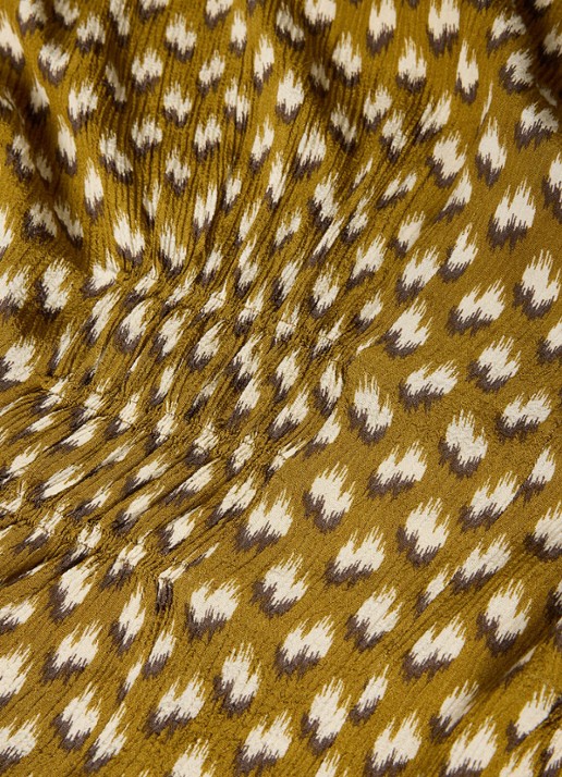 Whistles Ikat top met smockwerk en print - detail 3 bronsgroen
