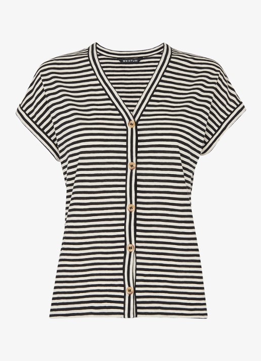 Whistles Jilly top met streepprint en V-hals - voorkant zwart