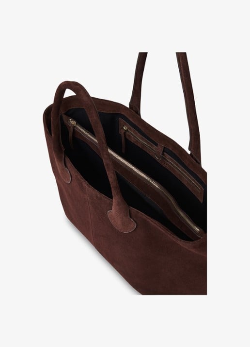 Whistles Leandra shopper van suède - detail chocoladebruin