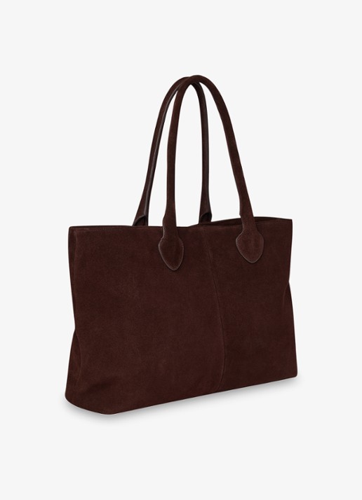 Whistles Leandra shopper van suède - voorkant 4 chocoladebruin