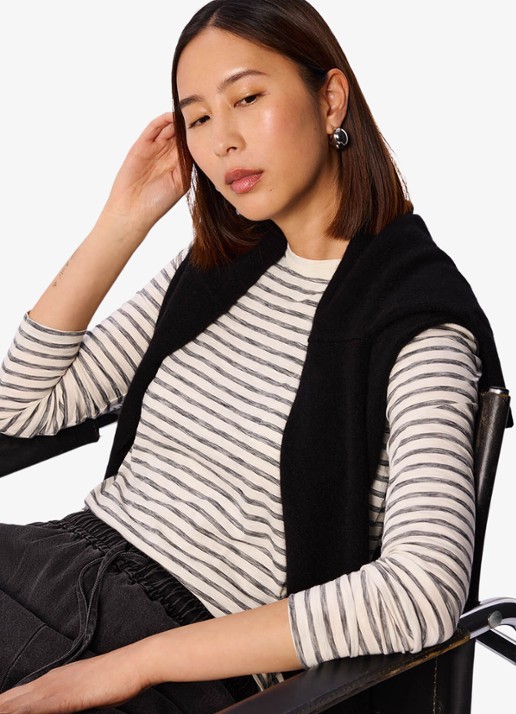 Whistles Longsleeve met streepprint - detail 3 beige