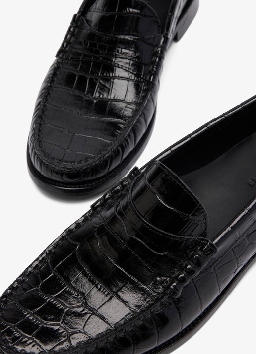 Whistles Manny loafer van leer met crocostructuur - detail 3 zwart