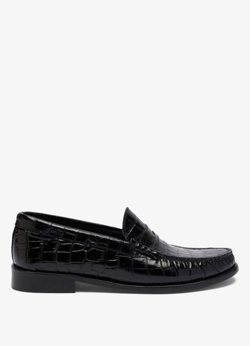 Whistles Manny loafer van leer met crocostructuur - voorkant zwart