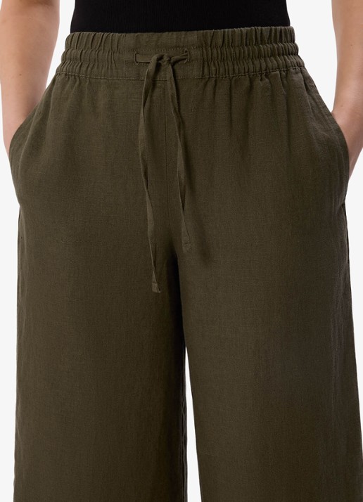 Whistles Mid waist cropped loose fit broek van linnen  - detail 2 bronsgroen