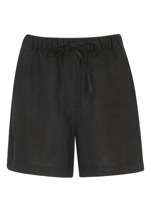 Whistles Mid waist straight fit korte broek van linnen - voorkant zwart