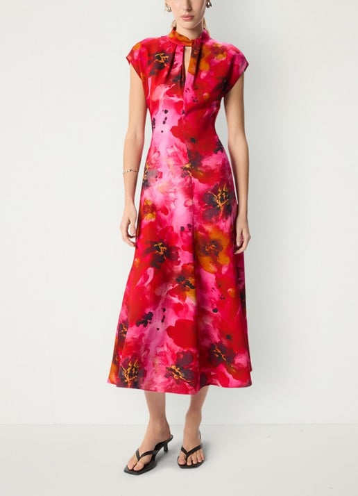 Whistles Midi jurk met bloemenprint - voorkant 6 donkerroze