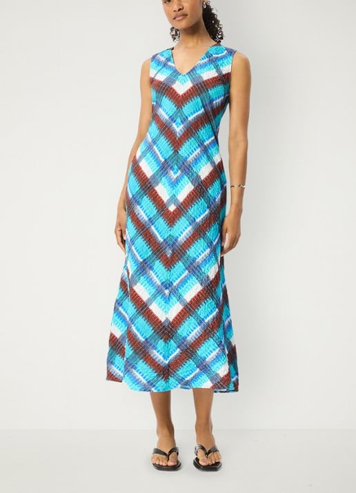 Whistles Midi jurk met grafische print - voorkant 6 staalblauw