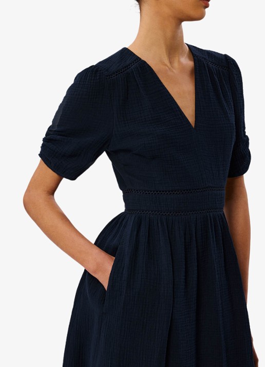 Whistles Midi jurk met plooien en steekzakken - detail 4 donkerblauw