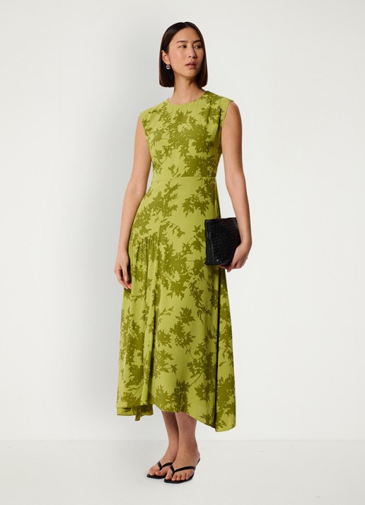 Whistles Midi jurk met print en plooien - voorkant 5 groen