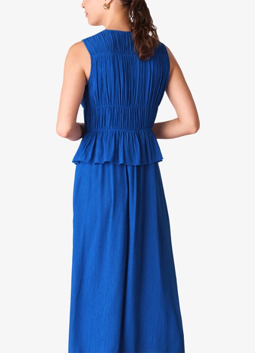 Whistles Midi jurk met smockwerk en volant - achterkant kobaltblauw