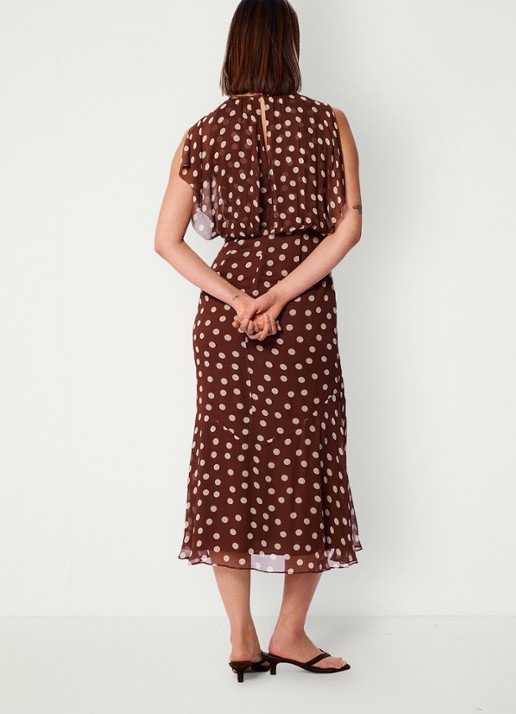 Whistles Midi jurk met stippenprint - achterkant bruin