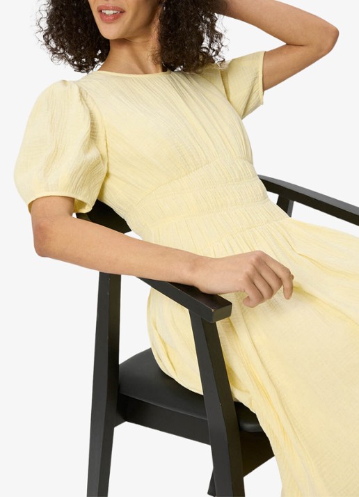 Whistles Midi jurk met structuur en pofmouw - detail 4 geel