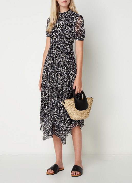Whistles Midi jurk van mesh met panterprint - voorkant 3 lichtbruin