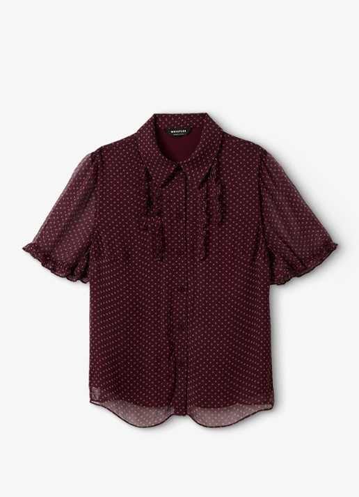 Whistles Polka Dot blouse met ruches - voorkant paars