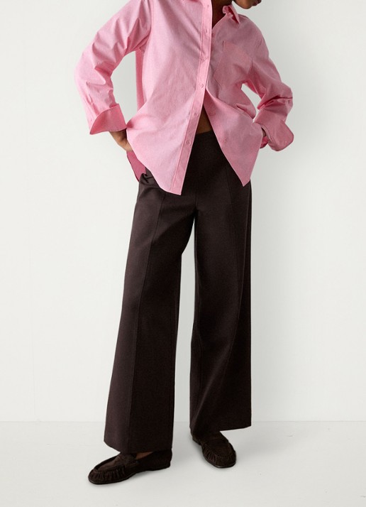 Whistles Ponte high waist wide fit pantalon - voorkant 5 donkerbruin