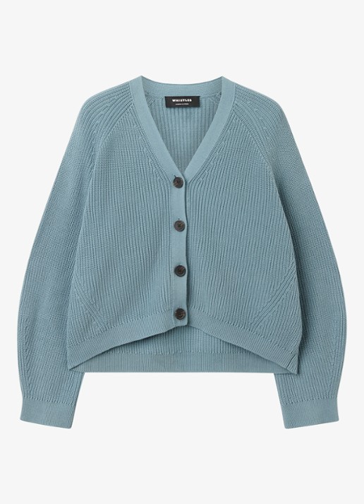 Whistles RIbgebreid vest met V-hals - voorkant 2 blauw