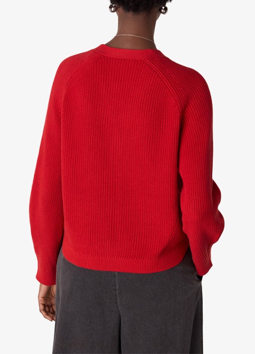 Whistles Ribgebreid vest met V-hals - achterkant steenrood