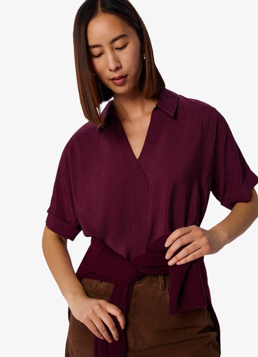 Whistles Sasha tuniek met kraag - detail 2 cranberryrood