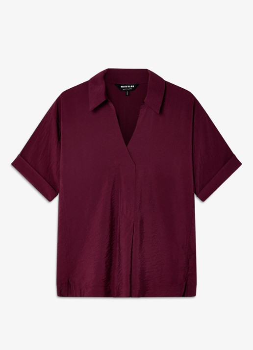 Whistles Sasha tuniek met kraag - voorkant 4 cranberryrood