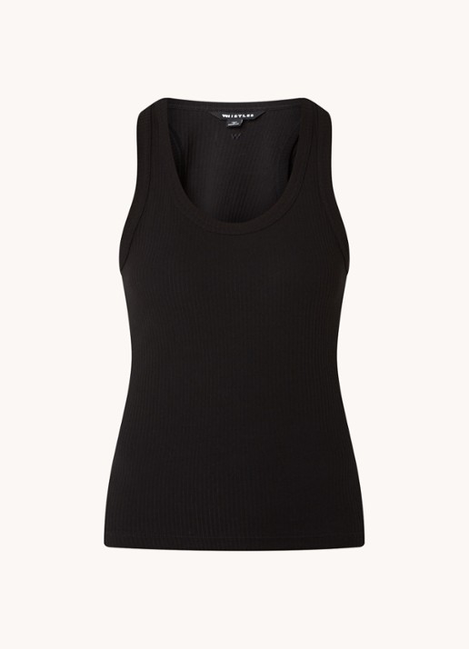 Whistles Scoop tanktop met ribstructuur - voorkant zwart