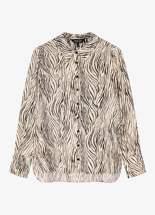 Whistles Semi-transparante blouse met zebraprint - voorkant beige