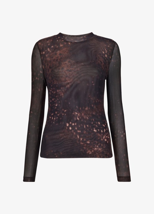 Whistles Semi-transparante top van mesh met print - voorkant 4 bruin