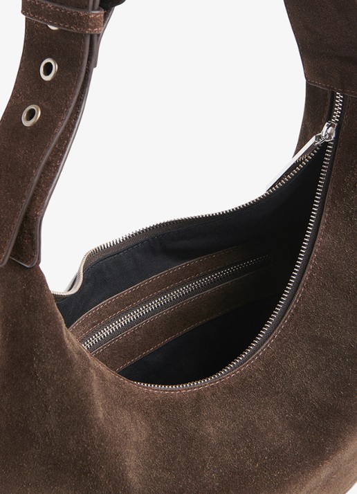 Whistles Sia crossbodytas van suède met verstelbare schouderriem  - detail 4 donkerbruin