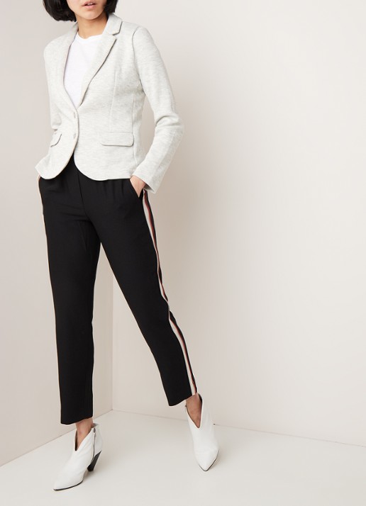 Whistles Slim fitted blazer van katoen met gemêleerd dessin - voorkant 3 lichtgrijs