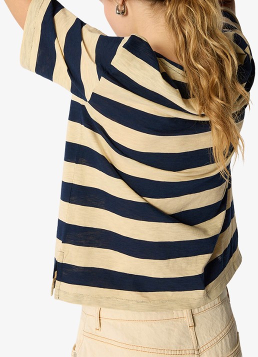 Whistles T-shirt met streepprint - achterkant donkerblauw