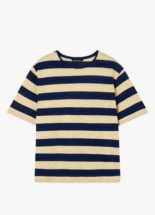 Whistles T-shirt met streepprint - voorkant 6 donkerblauw