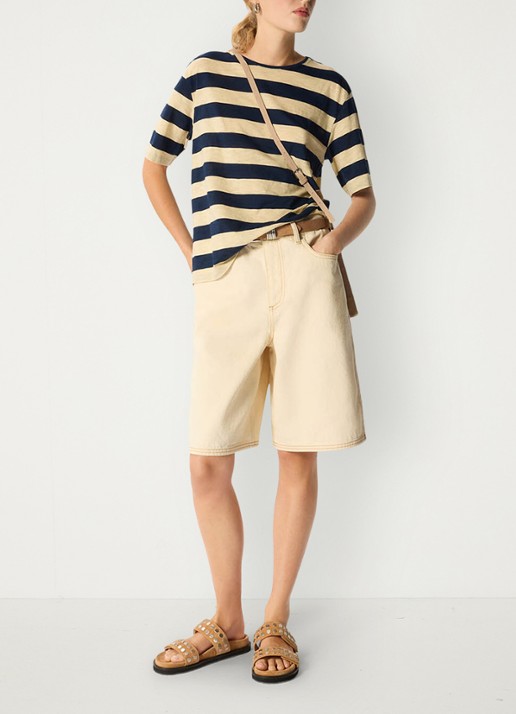 Whistles T-shirt met streepprint - voorkant 7 donkerblauw