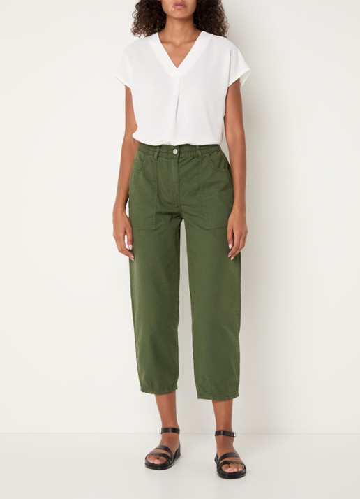 Whistles Tessa high waist cropped straight leg broek met gekleurde wassing - voorkant 5 legergroen