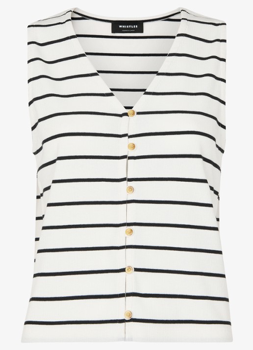 Whistles Top met streepprint en ribstructuur - voorkant 2 wit