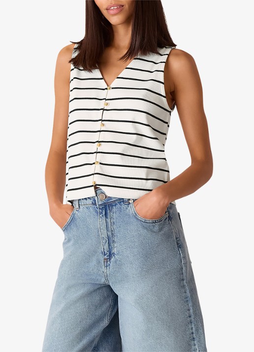 Whistles Top met streepprint en ribstructuur - voorkant 3 wit