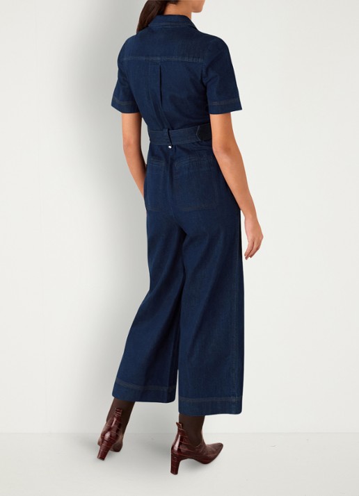 Whistles Wide fit cropped jumpsuit van denim - achterkant indigo