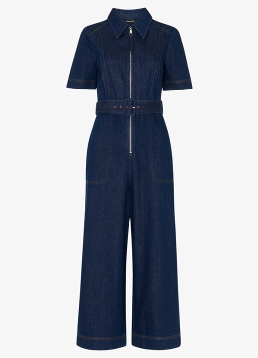 Whistles Wide fit cropped jumpsuit van denim - voorkant 2 indigo