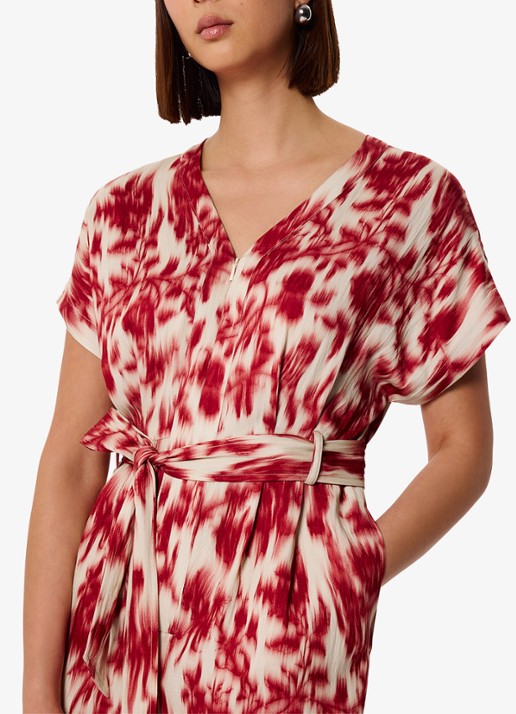 Whistles Wide fit jumpsuit met print en strikceintuur - detail rood