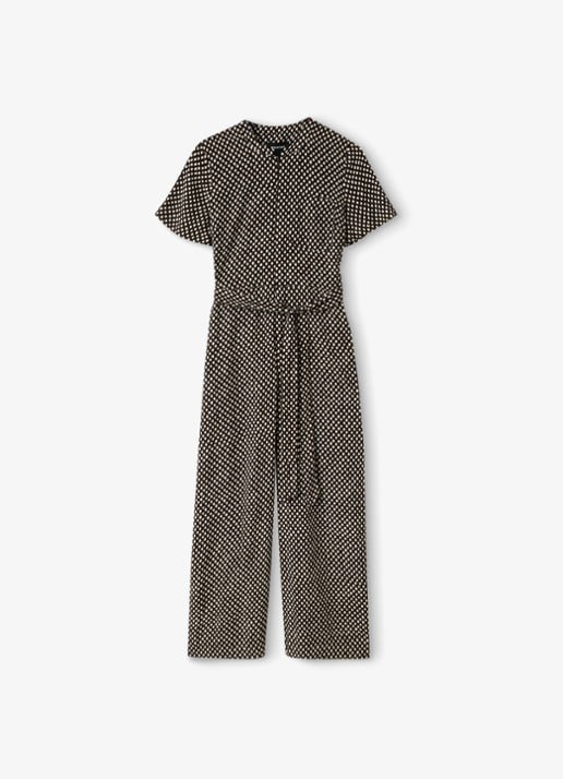 Whistles Wide fit jumpsuit met ruitdessin en ceintuur - voorkant 2 bruin