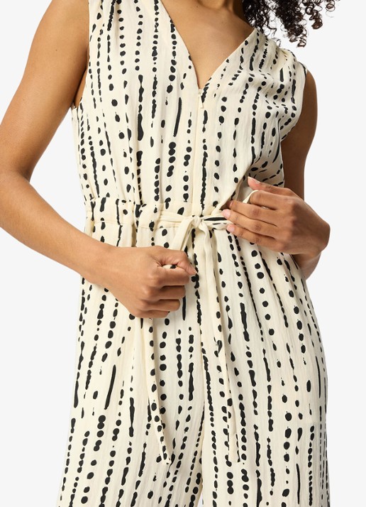 Whistles Wide fit jumpsuit met stippenprint - detail creme