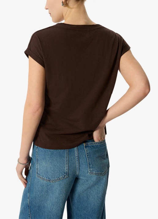 Whistles Willa T-shirt met V-hals - achterkant 6 donkerbruin