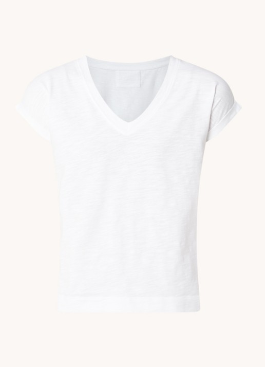 Whistles Willa T-shirt van  katoen met V-hals - voorkant wit