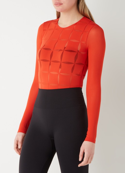 Wolford Anniversary stringbody met mesh - detail 4 steenrood